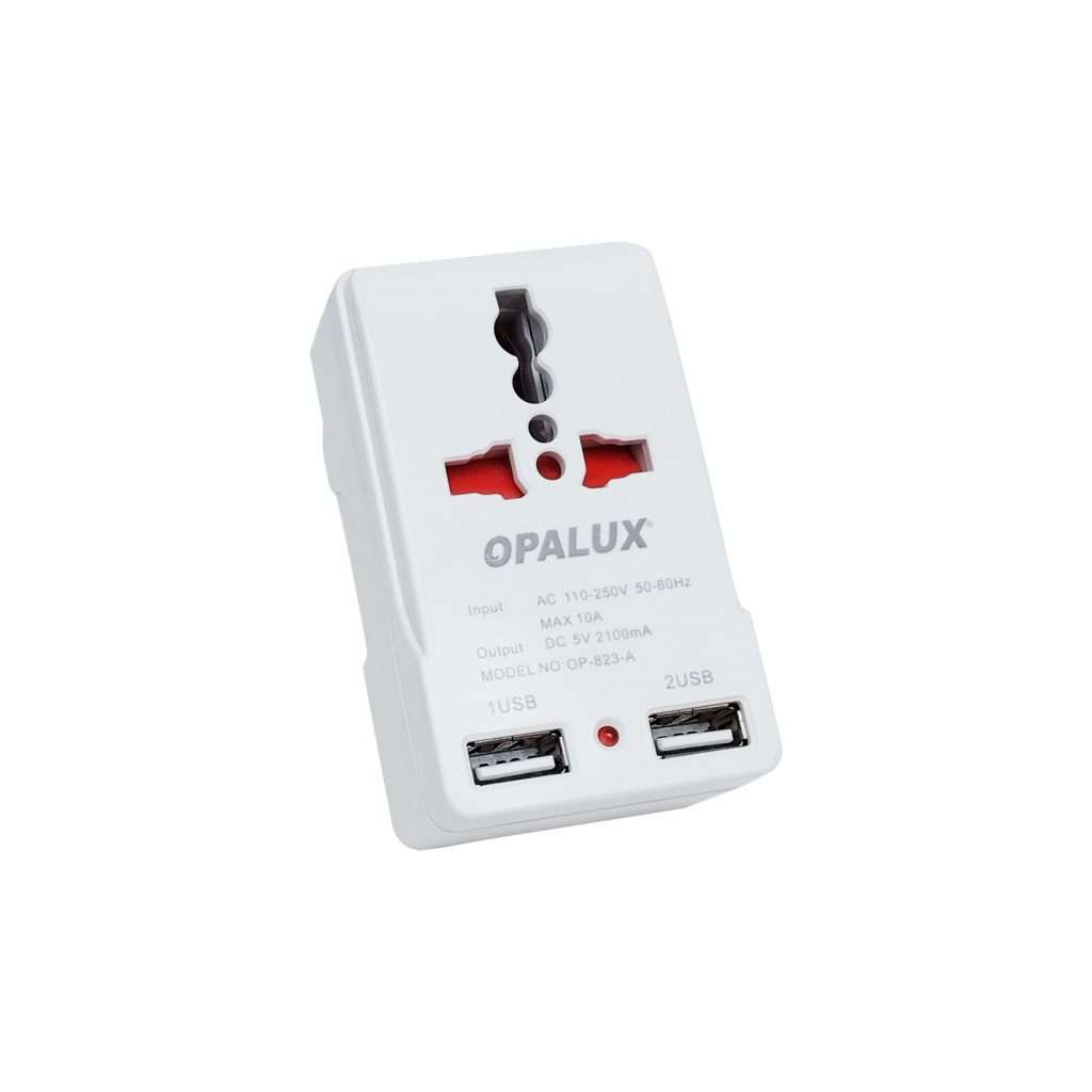 Adaptador Enchufe Múltiple con Toma Tierra Doble USB OP 823A OPALUX