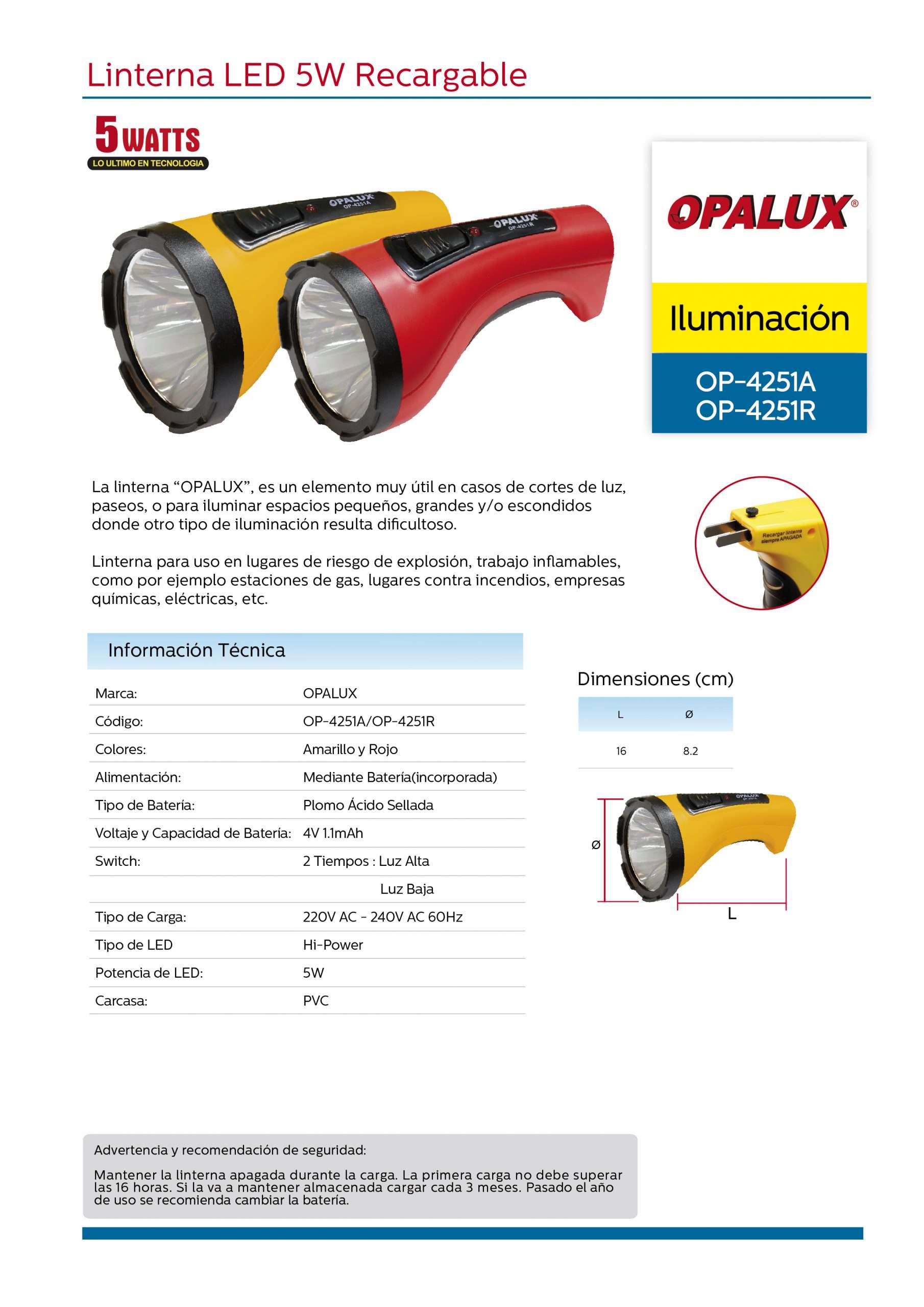 Linterna Portátil Recargable LED 10W HB-4011T/A OPALUX 