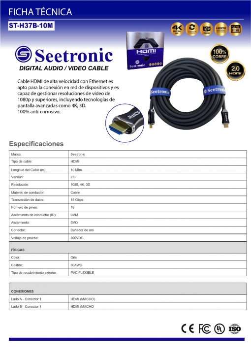 Westor ST-H37B-10M Seetronic Cable HDMI macho a HDMI macho 10M ST-H37B-10M SEETRONIC