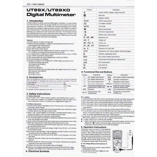 Westor UT89X Uni-T Multímetro Digital UT89X UNI-T