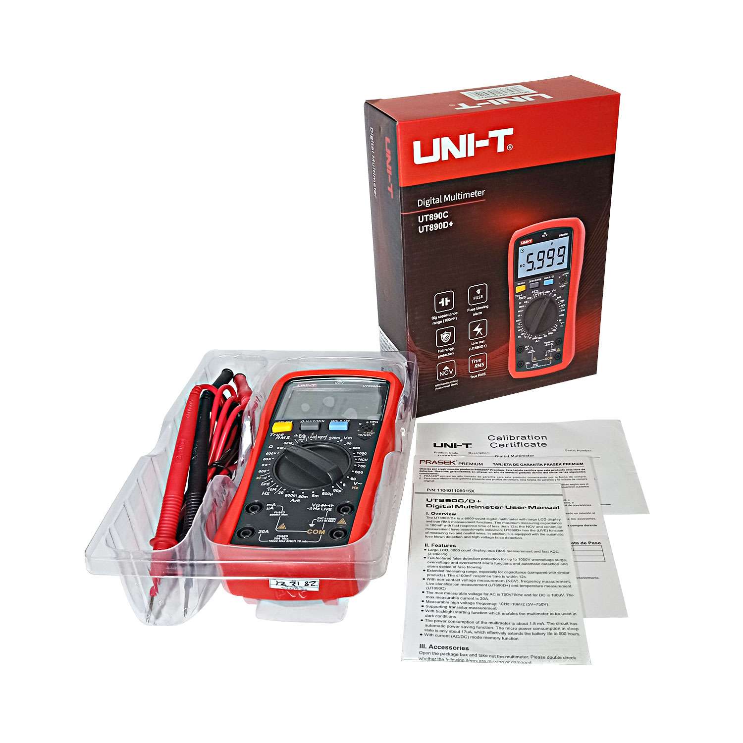 UNI-T UT890D+ multímetro Digital de verdadero valor eficaz (RMS) eléctricos  prueba de mano