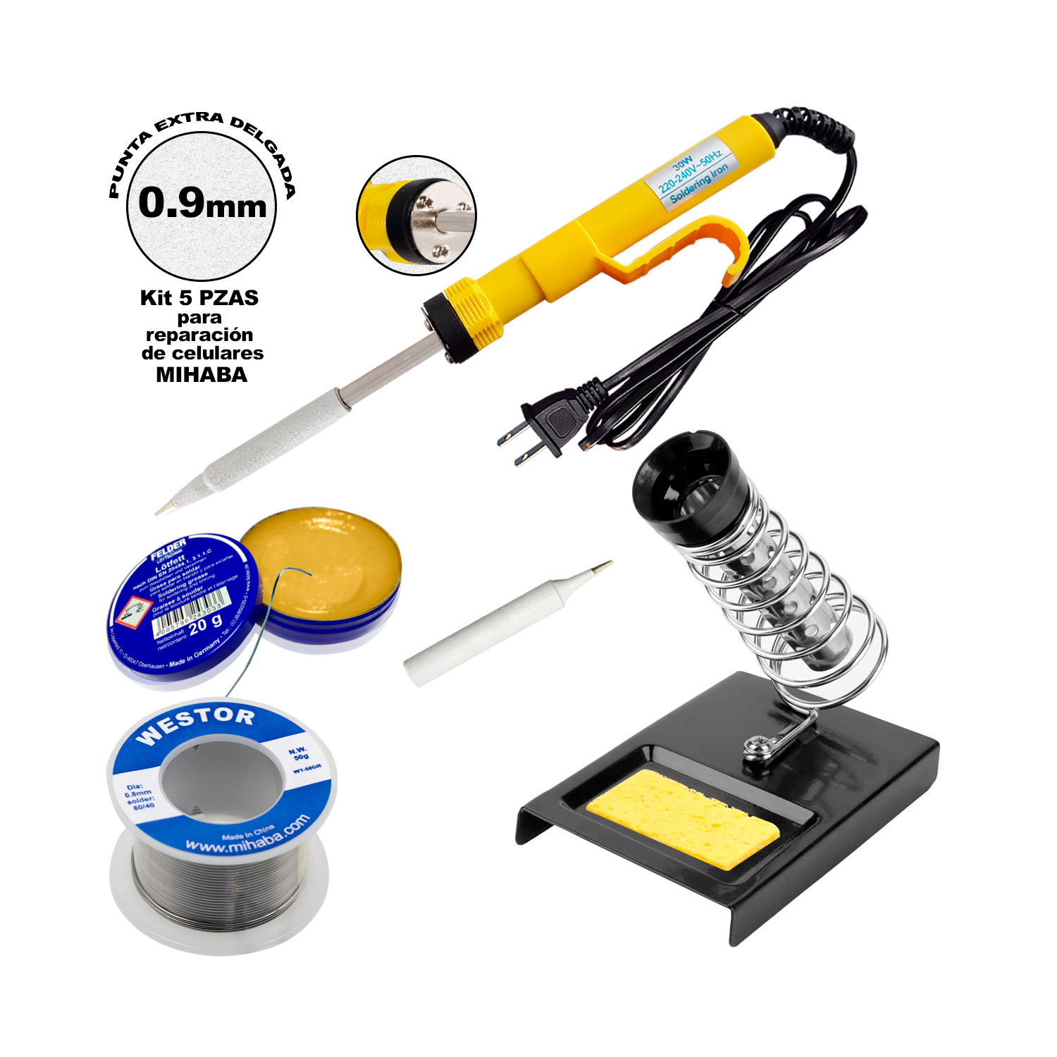 MIHABA-WTK5 Westor MIHABA-WTK5 Kit Cautín + Soporte + Pasta + Soldadura MIHABA-WTK5