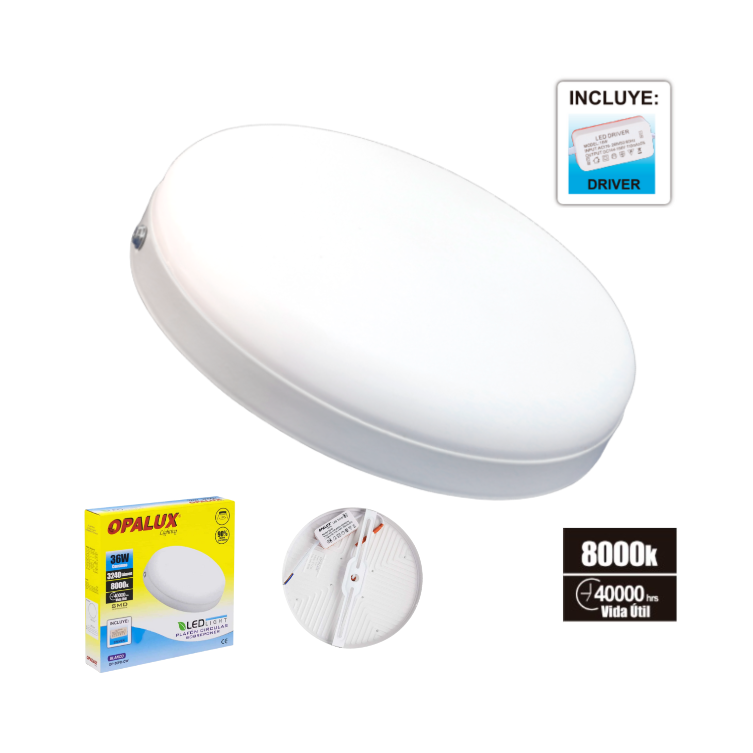 op-18fd-cw nuevecito Westor OP-36FD-CW Opalux Plafón LED de Techo Circular 36W OP-36FD-CW OPALUX