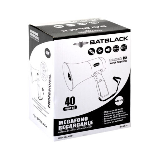 Westor BT-MF70 Batblack Megáfono Recargable 40W con Sistema de Grabación, Sirena, Bluetooth Y USB BT-MF70 BATBLACK