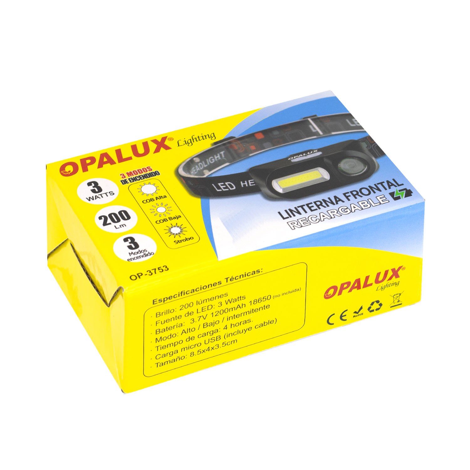 op-3753 Westor OP-3753 Opalux Linterna Frontal LED Recargable 3W 3 Modos OP-3753 OPALUX