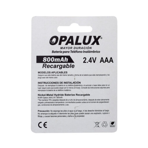 Westor DH-800-2.4V Opalux Batería Recargable AAA NI-MH para Teléfono Inalámbrico 800mAH 2.4V DH-800-2.4V OPALUX