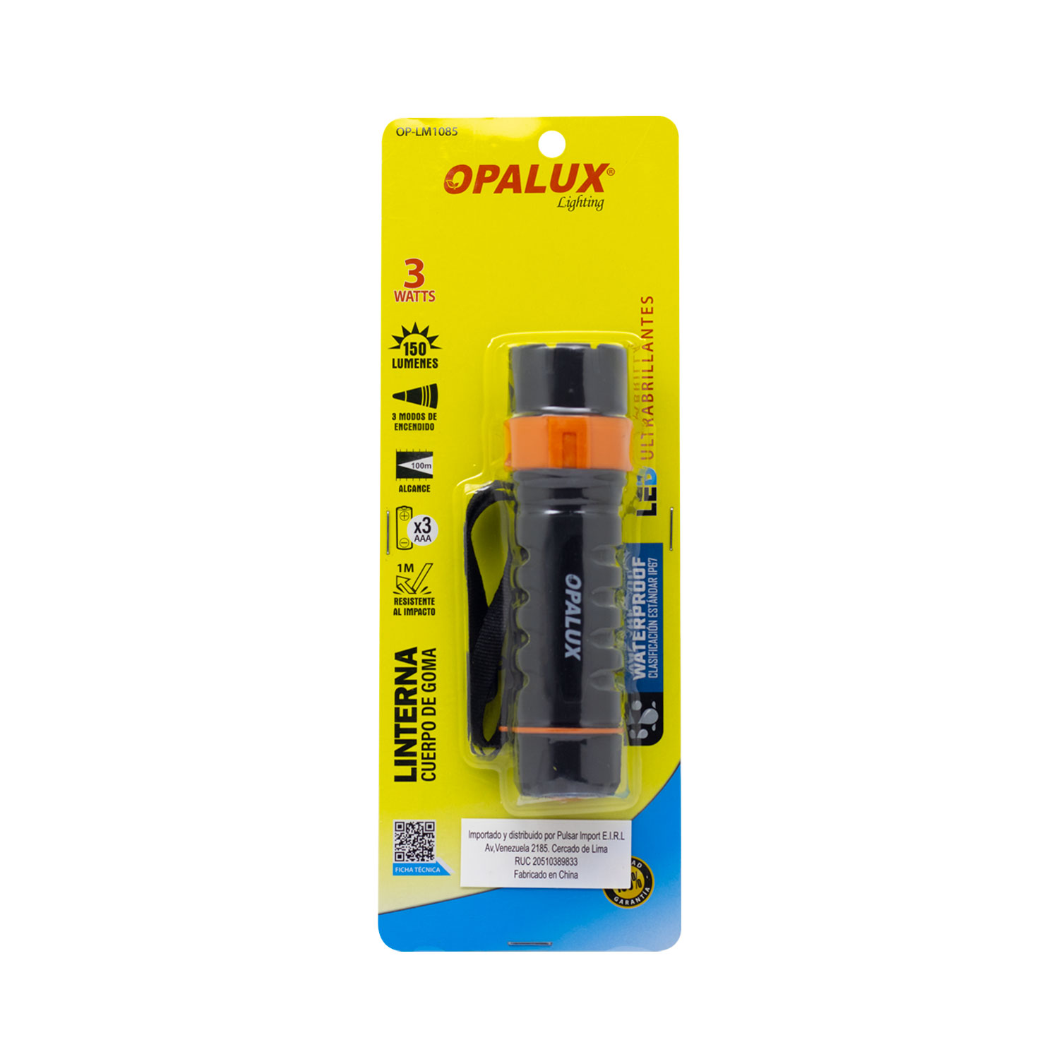 OP-LM1085 Westor OP-LM1085 Opalux Linterna Led 3W, 150LM, 3 Modos (Alta/ Baja/ SOS) IP67 OP-LM1085 OPALUX