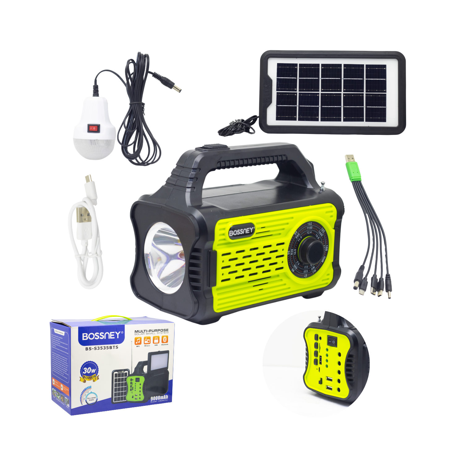 BT-S3535BTS 1 Westor BS-S3535BTS Bossney Kit Parlante Y Sistema De Energía Con Panel Solar BS-S3535BTS BOSSNEY