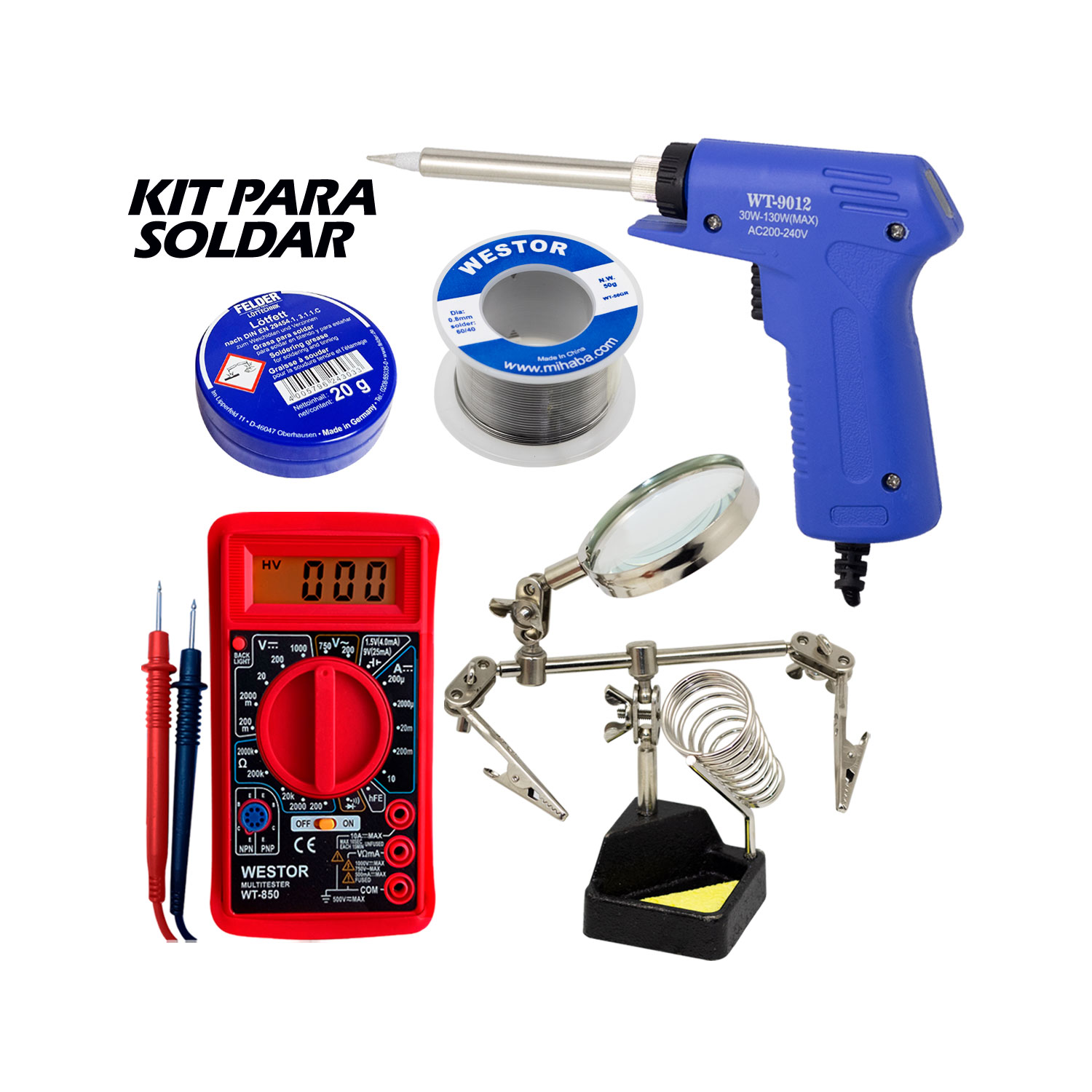 DT830KIT5 Westor DT830KIT5 Westor Kit Cautín + Multímetro + Soporte + Pasta + Soldadura DT830KIT5