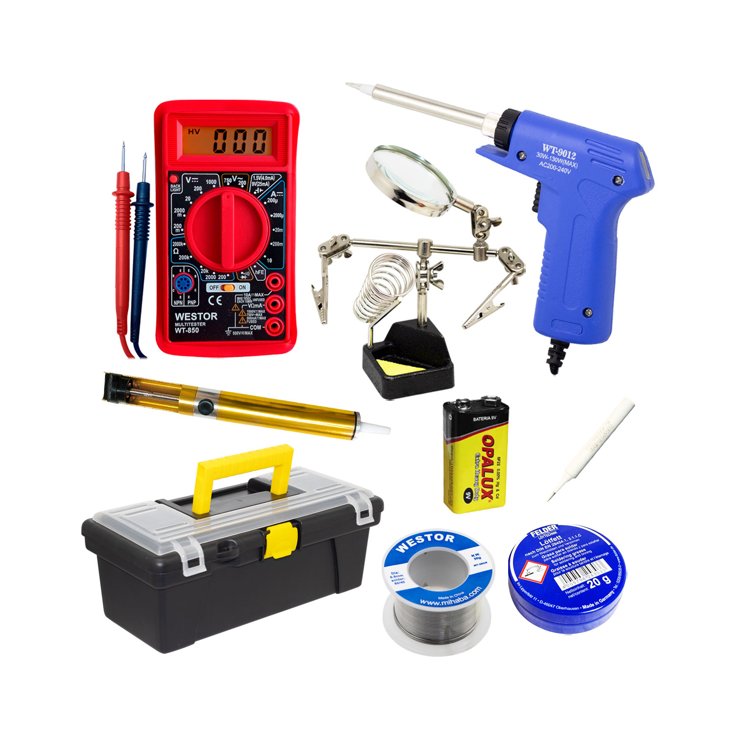 MIHABA-WT9K9 Westor MIHABA-WT9K9 Westor Kit Cautín + Multímetro + Caja + Soporte + Pasta + Soldadura MIHABA-WT9K9