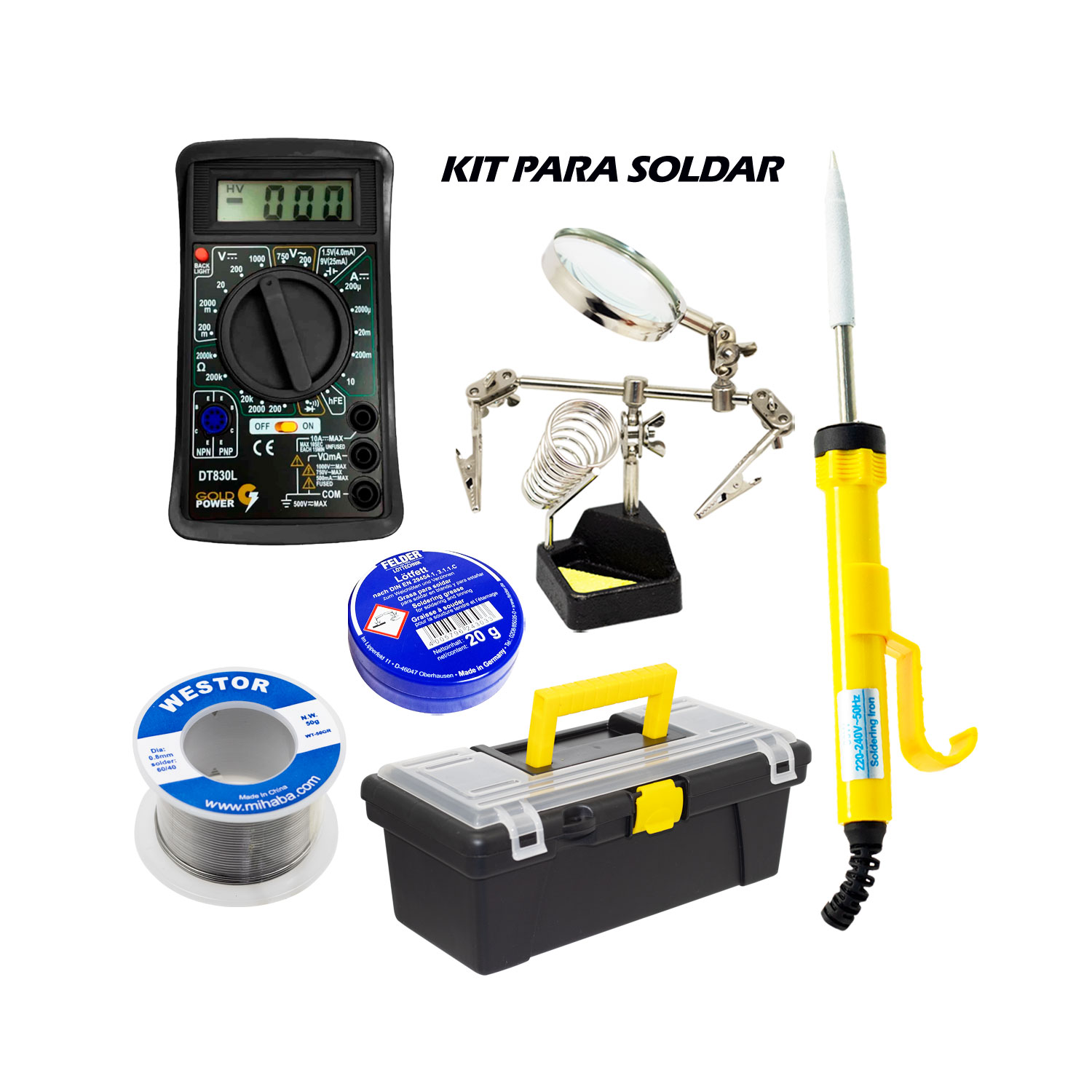 MIHABA-WWTCKD6 Westor MIHABA-WWTCKD6 Westor Kit Cautín + Multímetro + Soporte + Pasta + Soldadura + Caja MIHABA-WWTCKD6 WESTOR