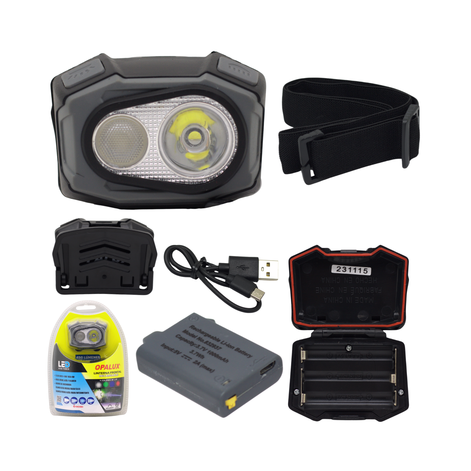 OP-LM1105 RR Westor OP-LM1105 Opalux Linterna Frontal RGBW 6W Recargable OP-LM1105 OPALUX