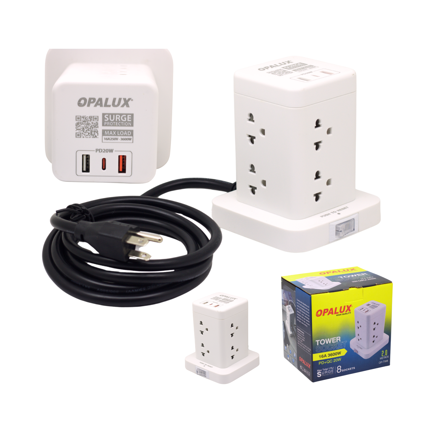 OP-TW8 1 Westor OP-TW8 Opalux Adaptador Tipo Torre De 8 Tomas + 2 USB Tipo A + 1 Usb Tipo C OP-TW8 OPALUX