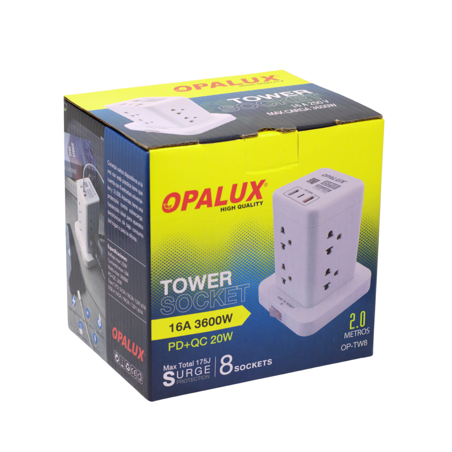 OP-TW8 7 Westor OP-TW8 Opalux Adaptador Tipo Torre De 8 Tomas + 2 USB Tipo A + 1 Usb Tipo C OP-TW8 OPALUX