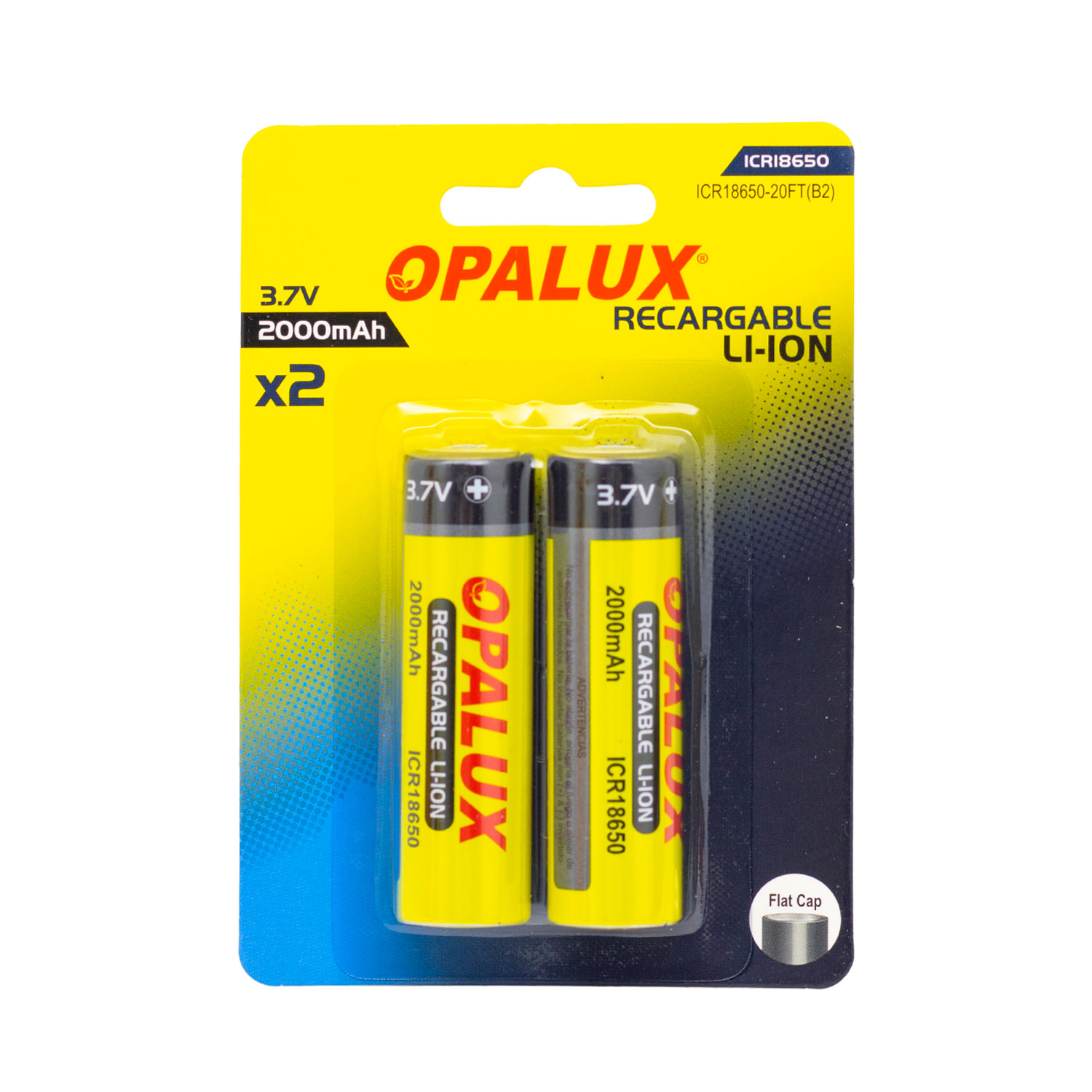 ICR18650-20FT(B2) Westor ICR18650-20FT(B2) Opalux Baterías Recargables 18650 X2 (Fc) Li-Ion 3.7V 2000mAh Icr18650-20Ft(B2) OPALUX