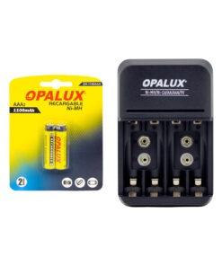 Kit Cargador de pilas 9V/AA/AAA con 2 pilas AAA NiMH recargables MIHABA-DH1100AAA-KIT2 OPALUX