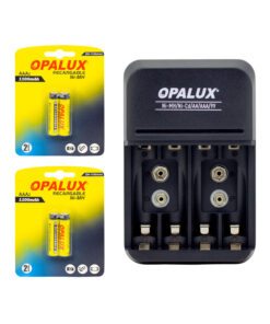 Kit Cargador de pilas 9V/AA/AAA con 4 pilas AAA NiMH recargables MIHABA-DH1100AAA-KIT3 OPALUX