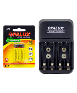 Kit Cargador de pilas 9V/AA/AAA con 2 pilas AA NiMH recargables MIHABA-DH2700AA-KIT2 OPALUX