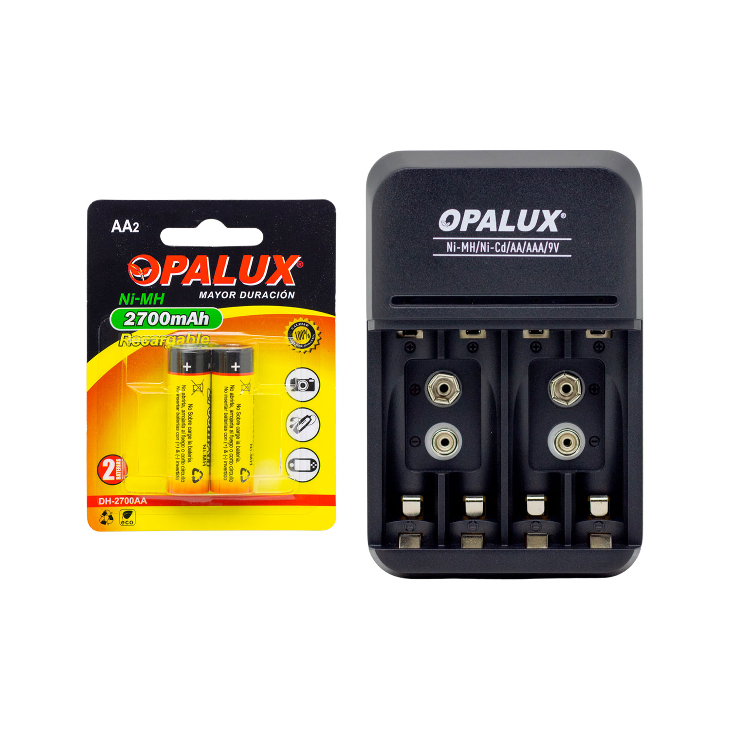 MIHABA-DH2700AA-KIT2 Westor MIHABA-DH2700AA-KIT2 Opalux Kit Cargador de pilas 9V/AA/AAA con 2 pilas AA NiMH recargables MIHABA-DH2700AA-KIT2 OPALUX