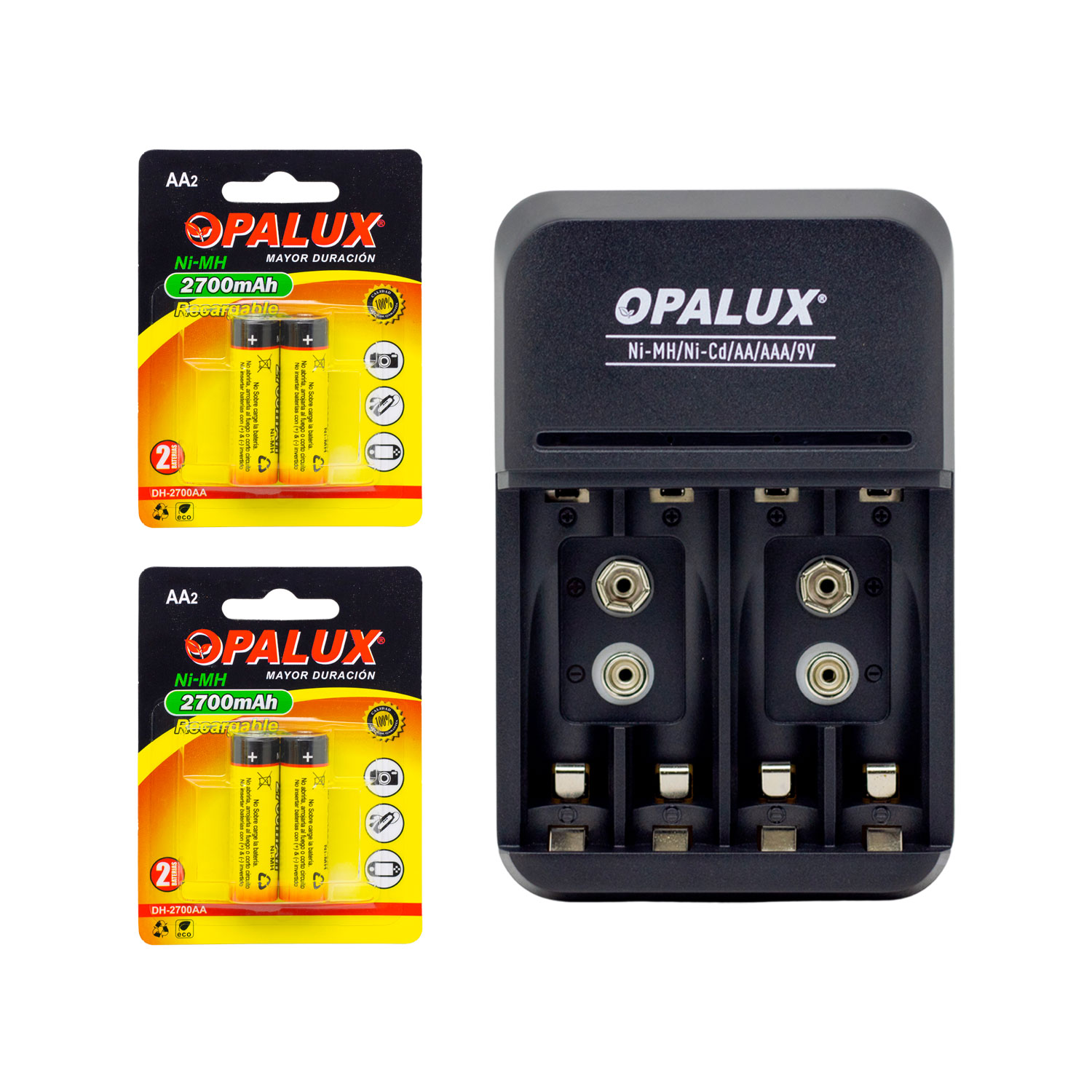 MIHABA-DH2700AA-KIT3 Westor MIHABA-DH2700AA-KIT3 Opalux Kit Cargador de pilas 9V/AA/AAA con 4 pilas AA NiMH recargables MIHABA-DH2700AA-KIT3 OPALUX