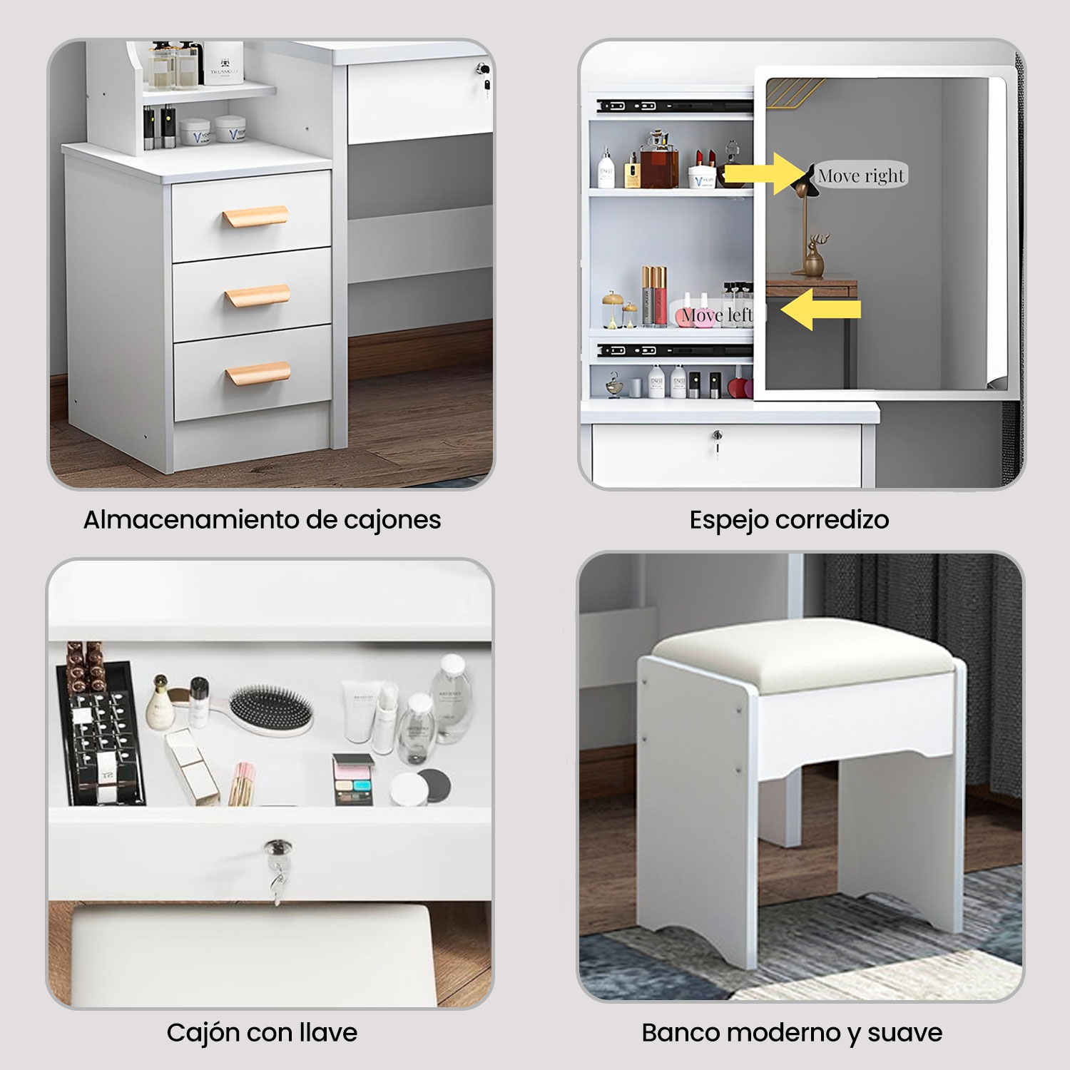 AJ312627-1 Westor AJ312627 Genérico Tocador De Maquillaje Con Espejo Movible Color Blanco AJ312627