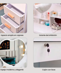 Westor AJ312628 Genérico Tocador De Maquillaje Con Espejo En Forma De Corazón Blanco AJ312628