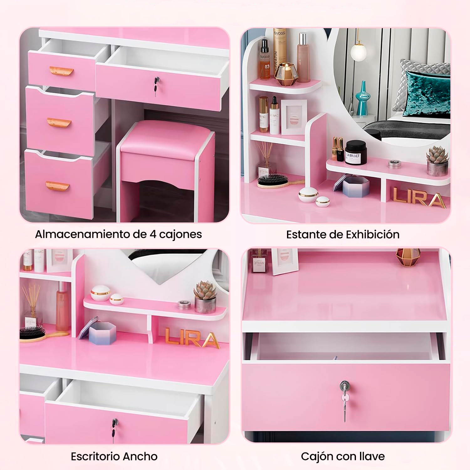 AJ313487-1 Westor AJ313487 Genérico Tocador De Maquillaje Con Espejo En Forma De Corazón Rosado AJ313487