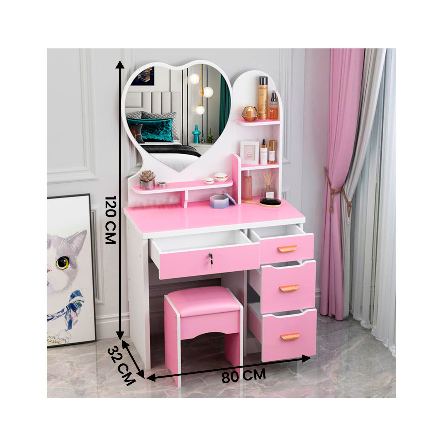 AJ313487-2 Westor AJ313487 Genérico Tocador De Maquillaje Con Espejo En Forma De Corazón Rosado AJ313487