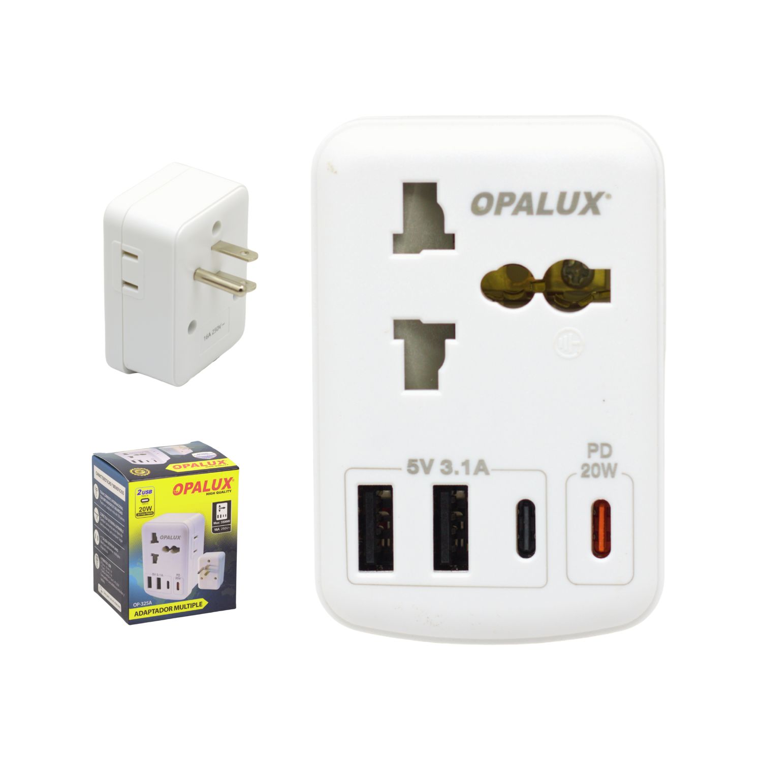 OP-325A 1 Westor OP-325A Opalux Adaptador Múltiple Plano + Tierra + USB + Tipo C OP-325A OPALUX