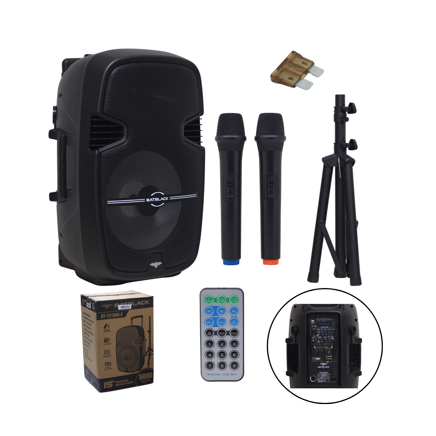 BT-1215A6-2 1 Westor BT-1215A6-2 Batblack Parlante/Gabinete Activo Recargable 15" 5000W c/ Bluetooth BT-1215A6-2 BATBLACK