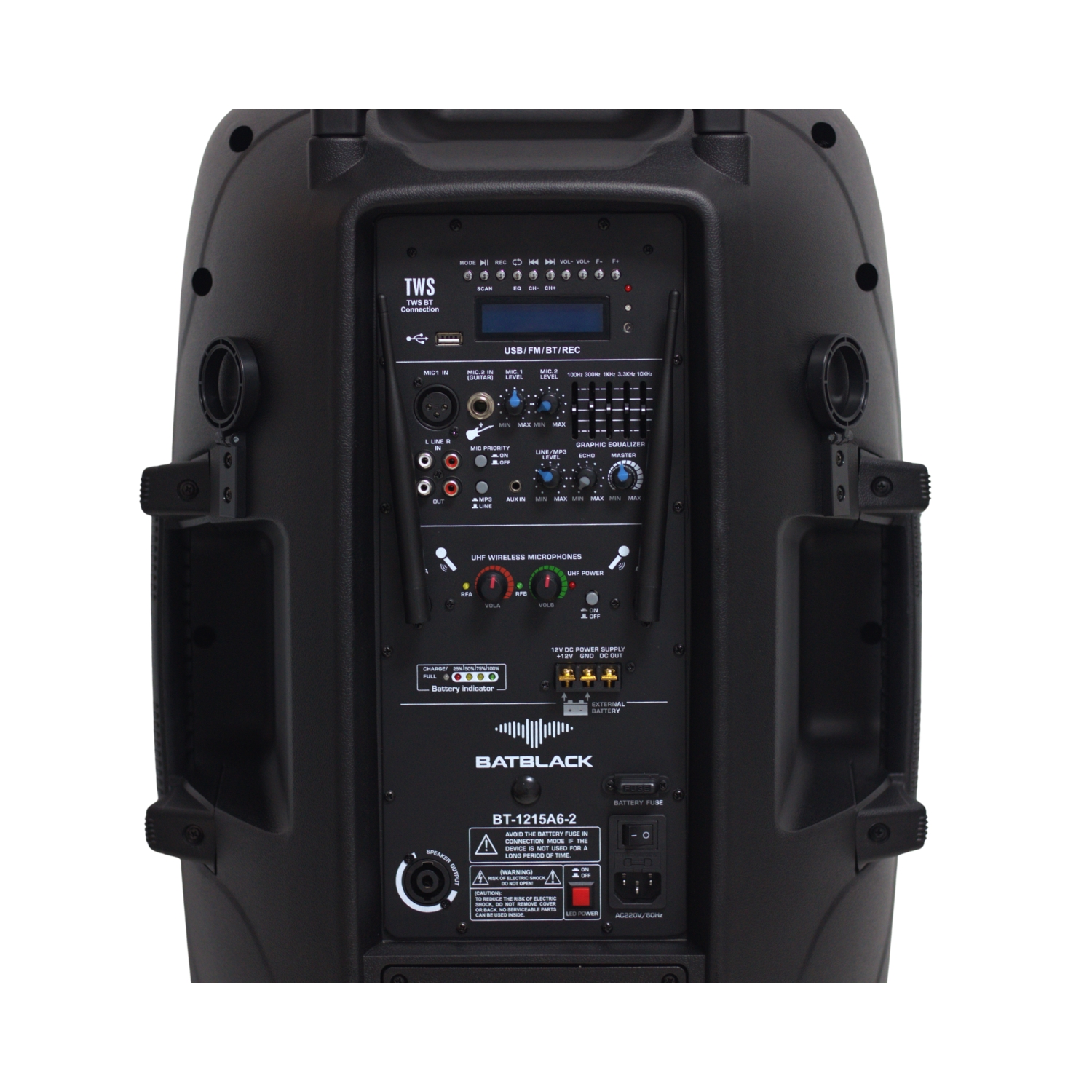 BT-1215A6-2 5 Westor BT-1215A6-2 Batblack Parlante/Gabinete Activo Recargable 15" 5000W c/ Bluetooth BT-1215A6-2 BATBLACK