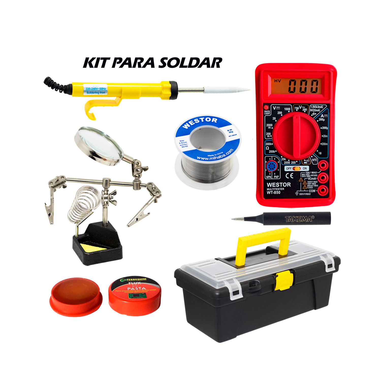 MI-DT850KIT7 Westor MI-DT850KIT7 Westor Kit Cautín + Multímetro + Caja + Soporte + Pasta + Soldadura MI-DT850KIT7 WESTOR