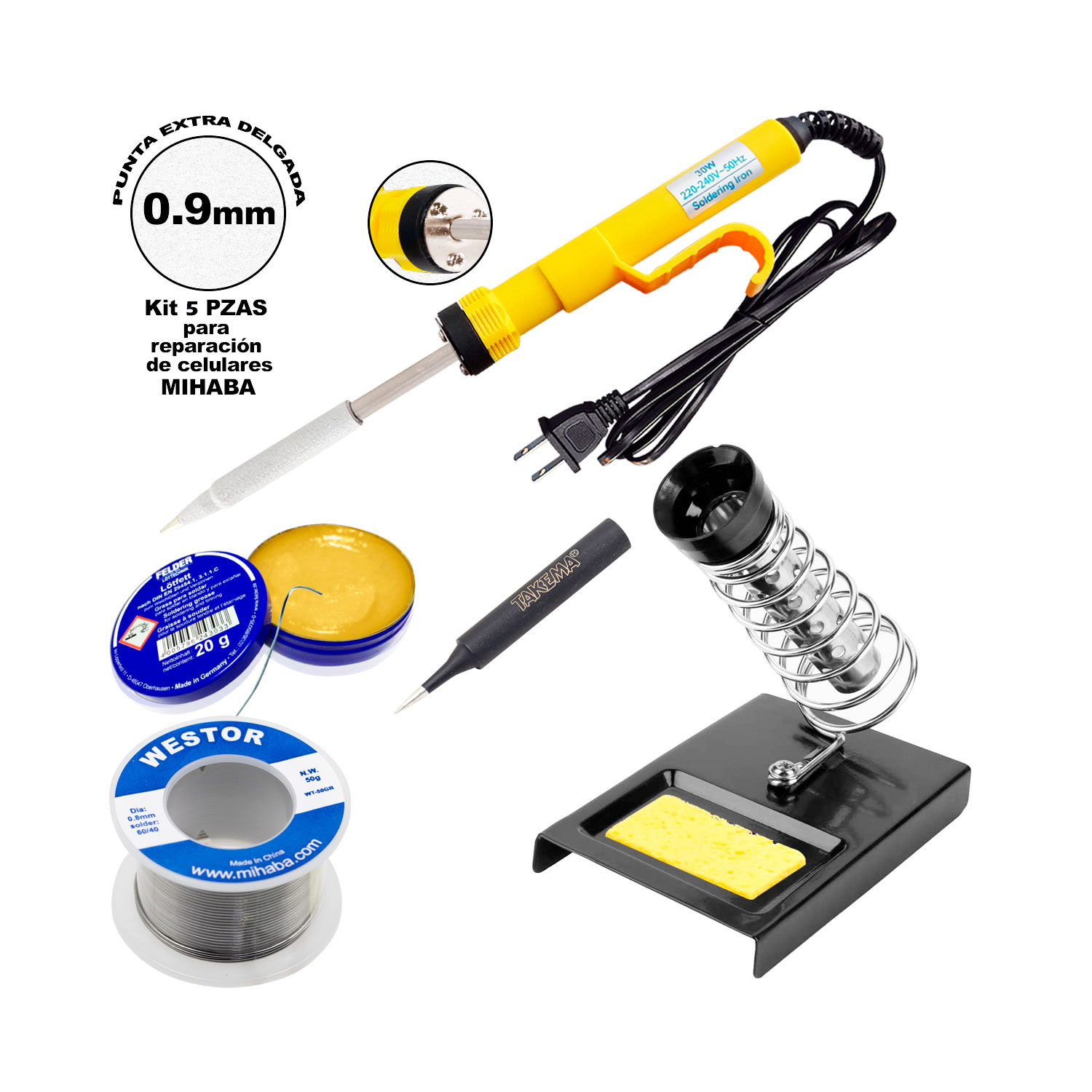 MIHABA-WTK5 Westor MIHABA-WTK5 Kit Cautín + Soporte + Pasta + Soldadura MIHABA-WTK5