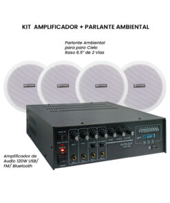 Kit Amplificador de Audio 120W + Parlante Ambiental 6.5” KIT-PAM3-1204-1