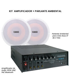 Kit Amplificador de Audio 120W + Parlante Ambiental 8” KIT-PAM3-1204