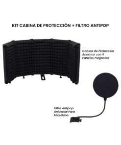 Kit Cabina de Protección Acústica con 5 Paneles Plegables + Filtro Antipop Para Micrófono KIT-W-5