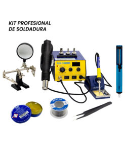 Kit Estación de Calor con Cautín + Soporte de Lupa + Succionador + Pinza Antiestática + Rollo de Estaño + Pasta para Soldar - KIT-BK-601D