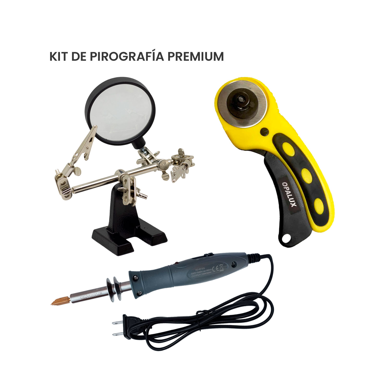 KIT-ZD-972G Westor KIT-ZD-972G Opalux Kit Pirógrafo 27 Puntas Intercambiables + Soporte de Lupa + Cuchilla Circular - KIT-ZD-972G