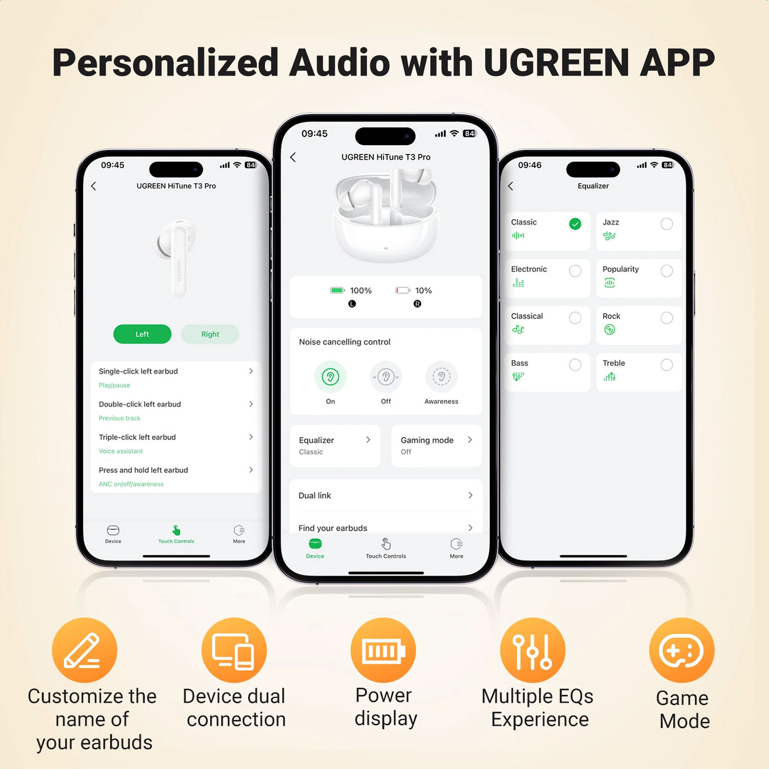 WS206-4 Westor UGREEN Audífono Inalámbrico UGREEN HiTune T3 Pro Blanco WS206
